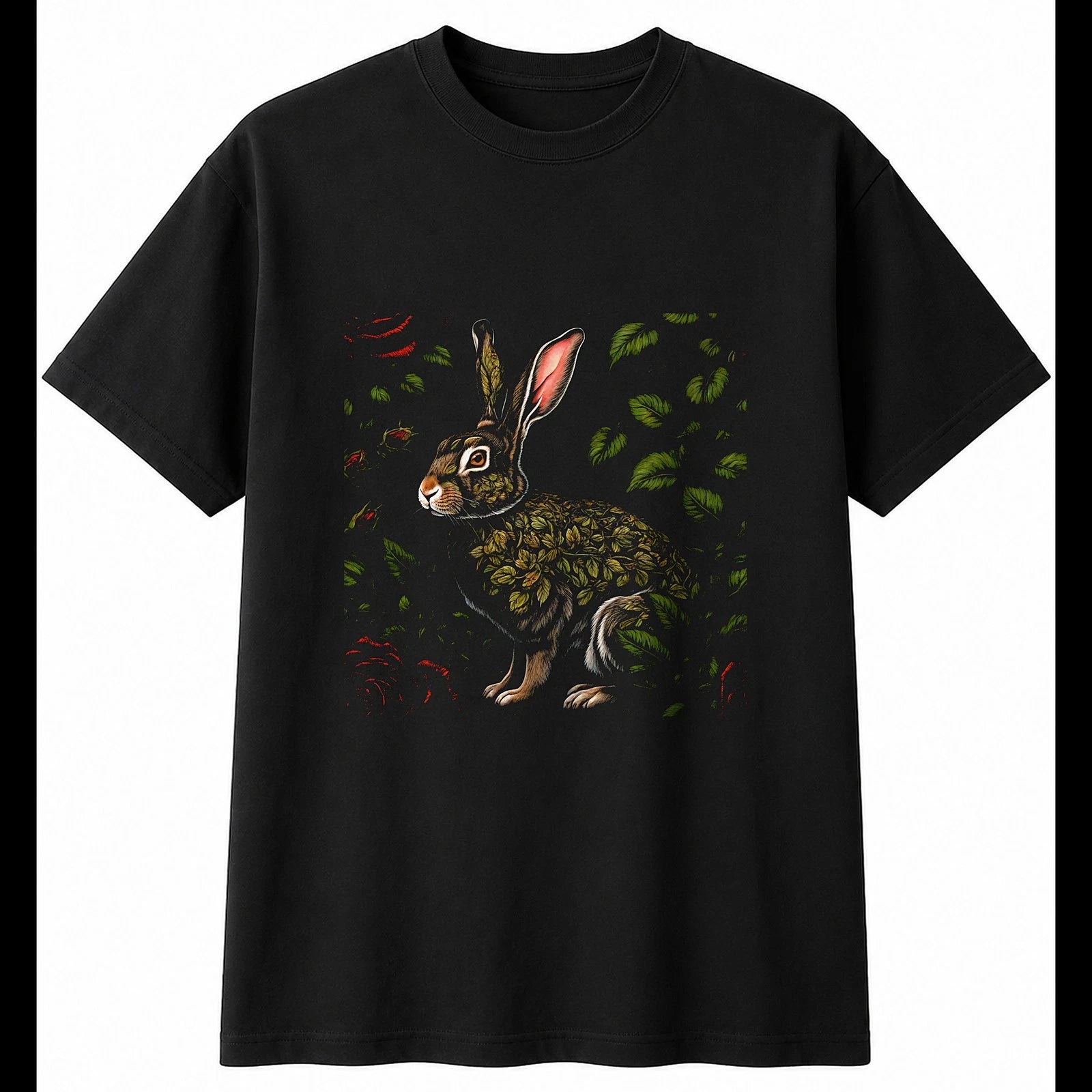 Flemish Giant Rabbit with Roses Mens T-Shirt Cute Black 100% Cotton Adorable