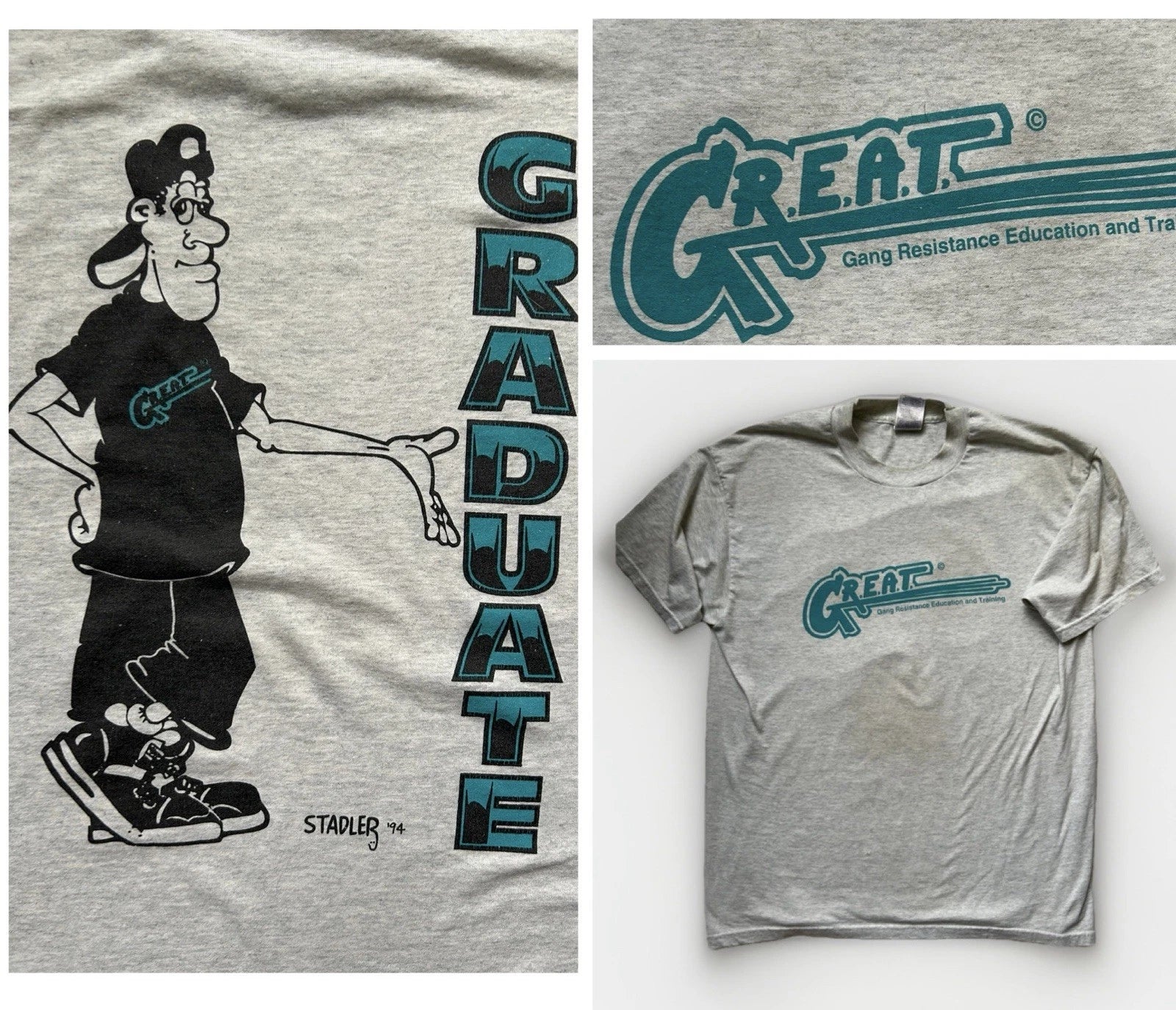 Vintage 90s GREAT Program T Shirt Mens Large Gray Graphic Distressed Worn