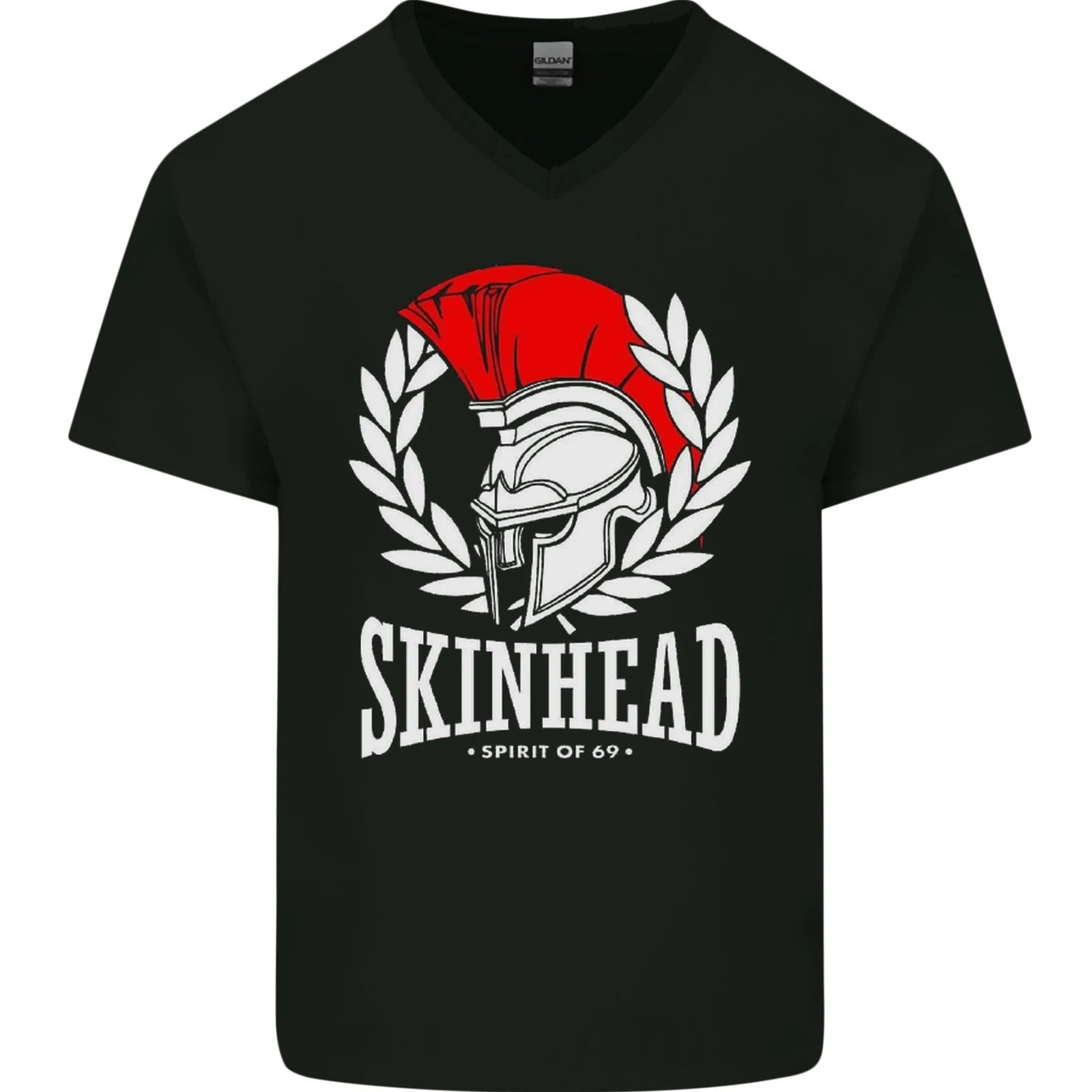 Skinhead Roman Trojan Helmet Punk Music Mens V-Neck Cotton T-Shirt