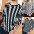 Stylish Men's Round Neck Long Sleeve Stripe T Shirt Casual Tees Collection
