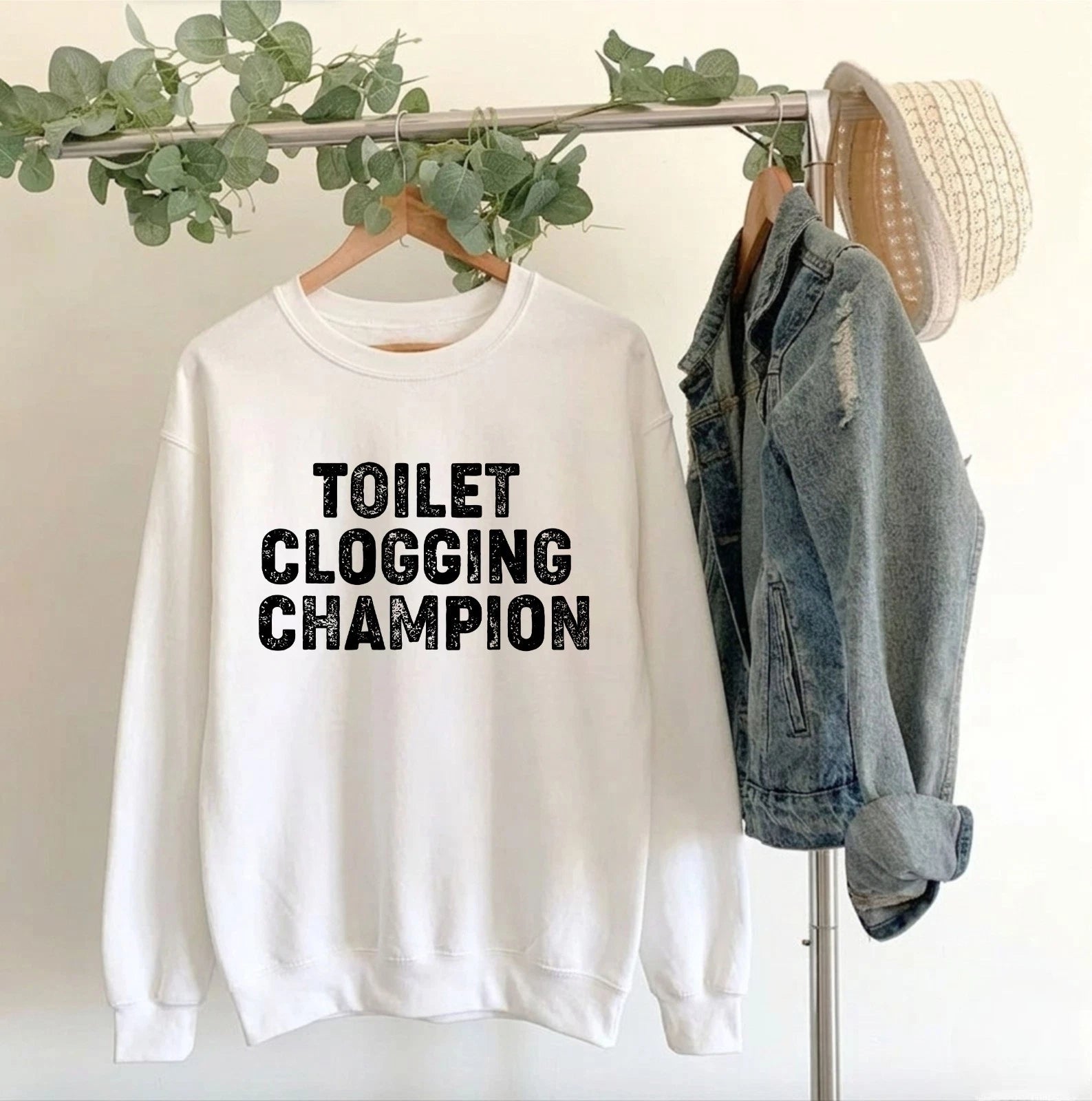 Funny Toilet Clogging Champion T-Shirt – Joke- Jumper Humor Meme Gift Sweatshirt