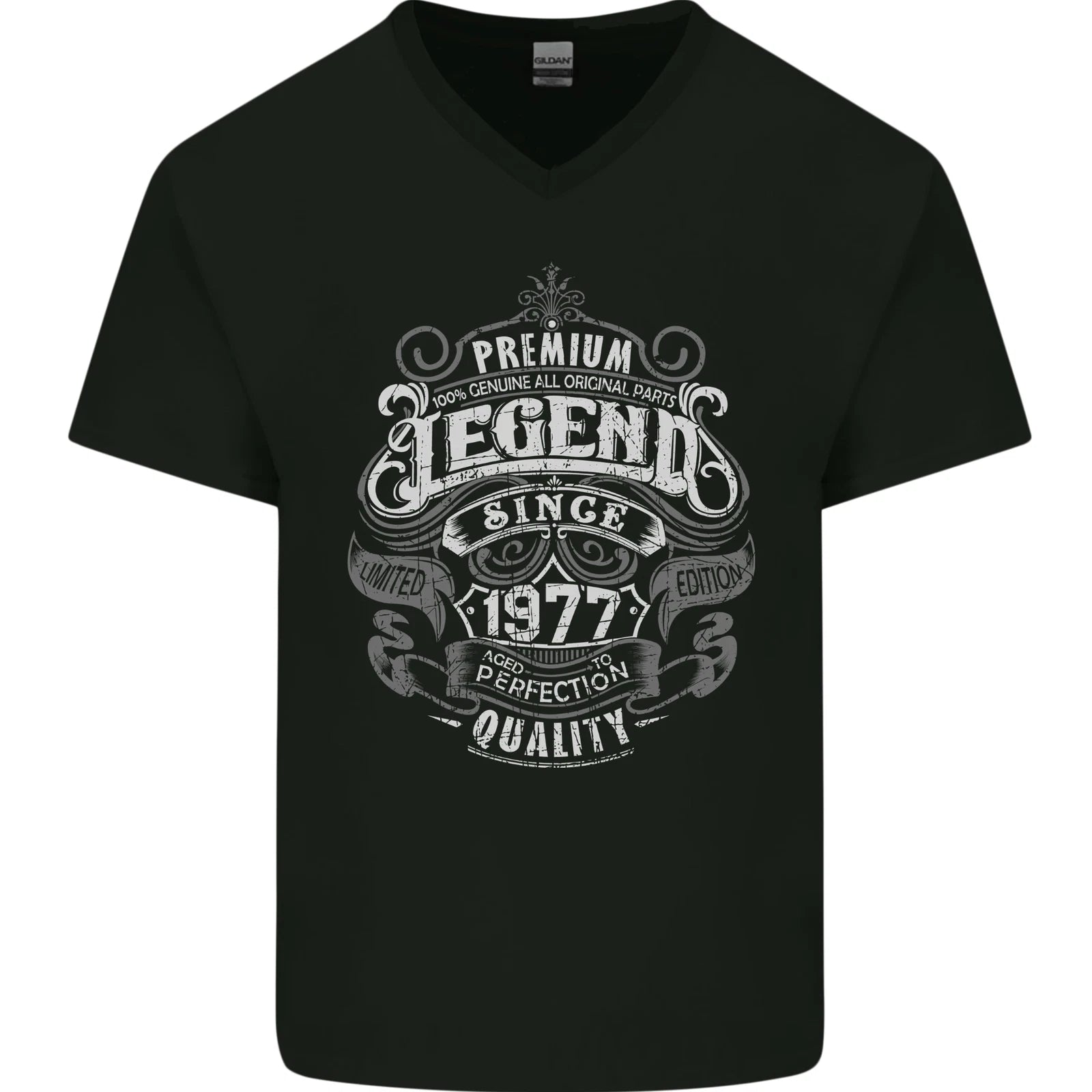 Premium Legend 49th Birthday 1977 Mens V-Neck Cotton T-Shirt