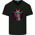 A Retrowave Giraffe Mens V-Neck Cotton T-Shirt