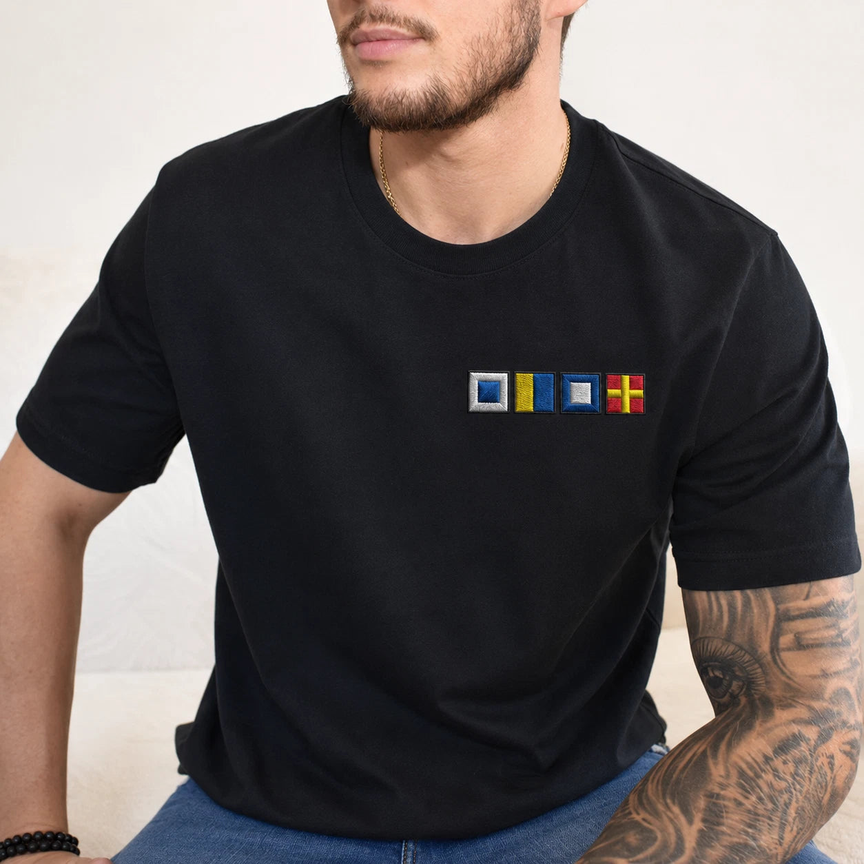 Personalised Nautical Signal Flag Embroidered T Shirt Custom Maritime Flag T Top