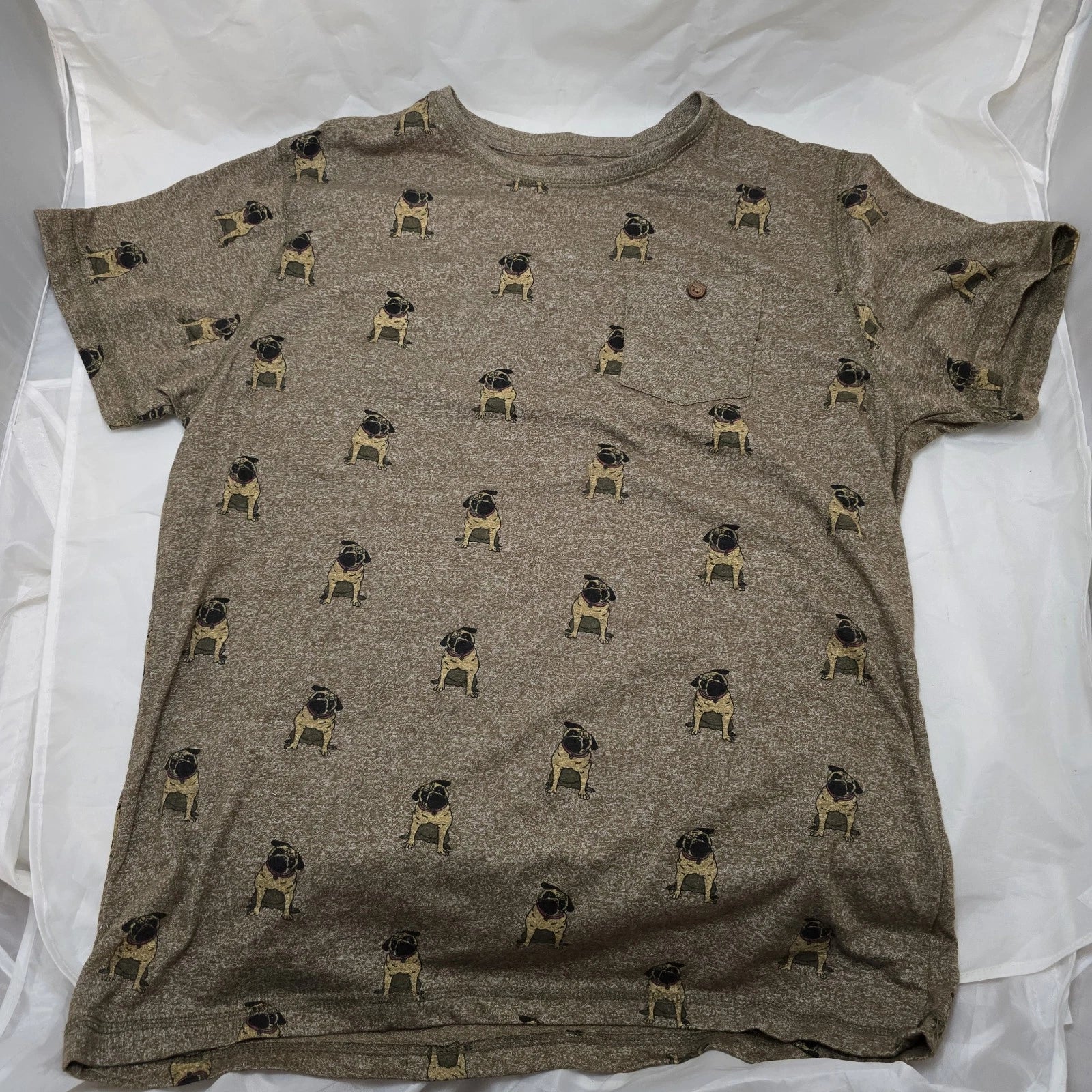 Pug T Shirt Creative Destruction Men's XL Brown Dog All Over Print