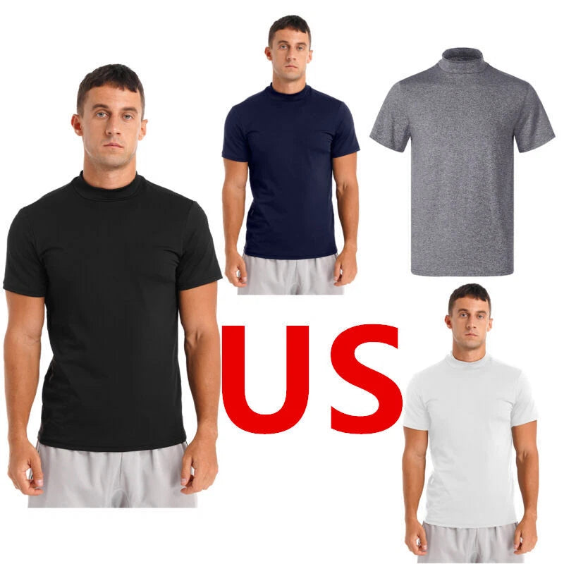 Mens T-Shirt Summer Slim Fit Pullover Tee Tops Mock Lightweight Short Sleeve