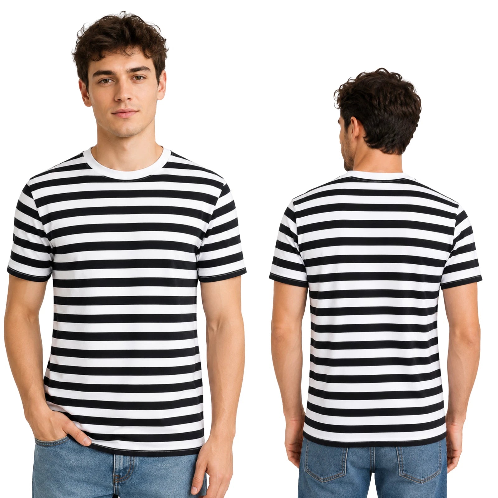Men Women Striped Cotton T-Shirt Summers Soft Breathable Casual Stripe Top