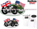 Morgan 3 Wheeler Roadster British American Flags DigiRods Cartoon Car T Shirt