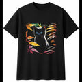 Detailed Kitten in Nature Cat Cute Mens T-Shirt Black 100% Cotton Kawaii