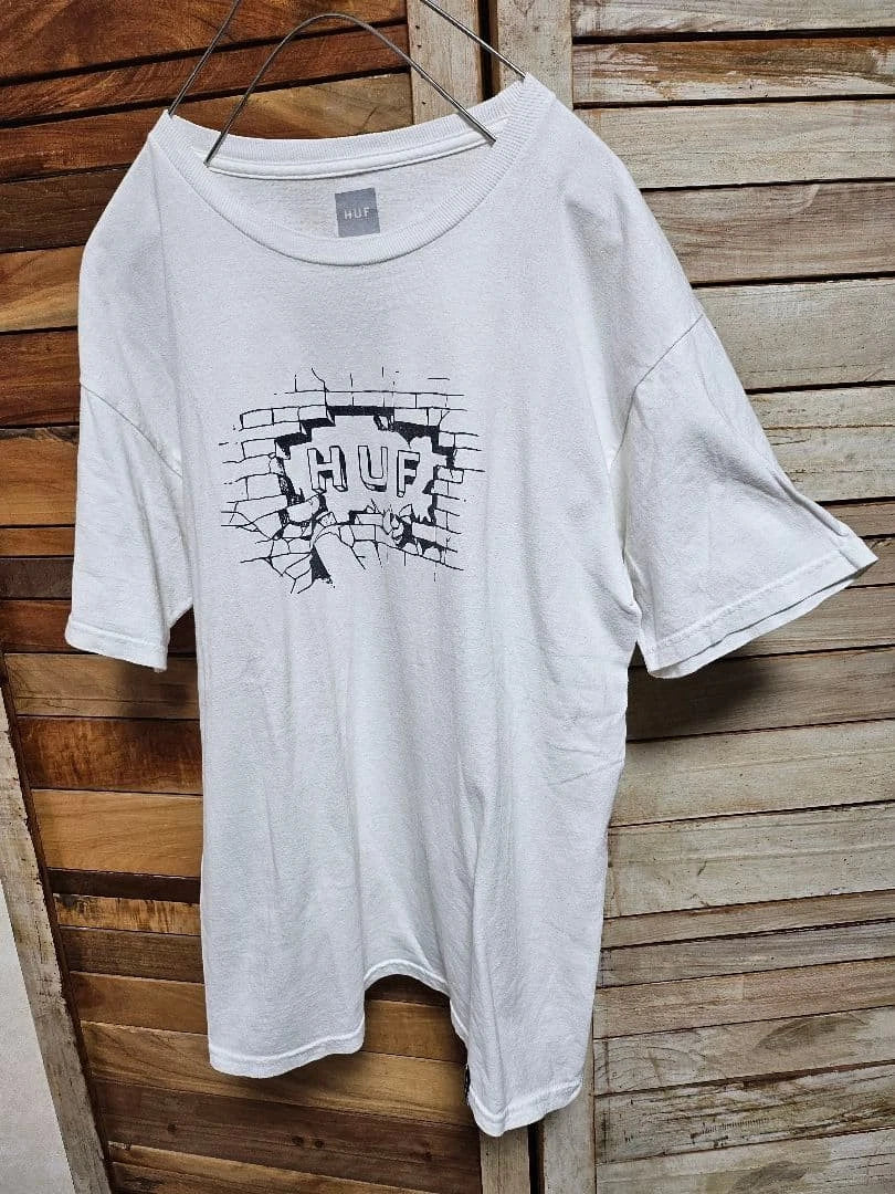 Huf Logo Print Crew Neck T-Shirt White M Used Casual Streetwear