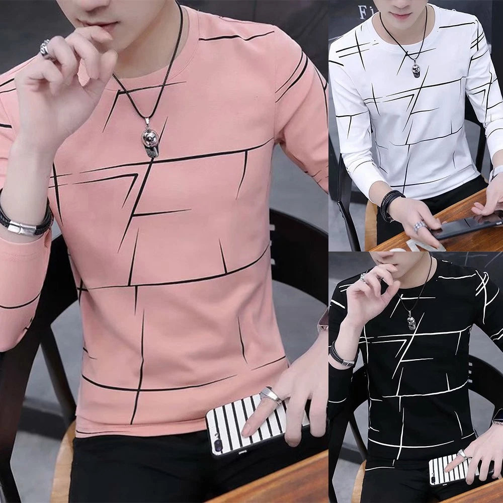 Mens Casual Wear Long Sleeve Crew Neck Pullover T Shirt for Effortless Style