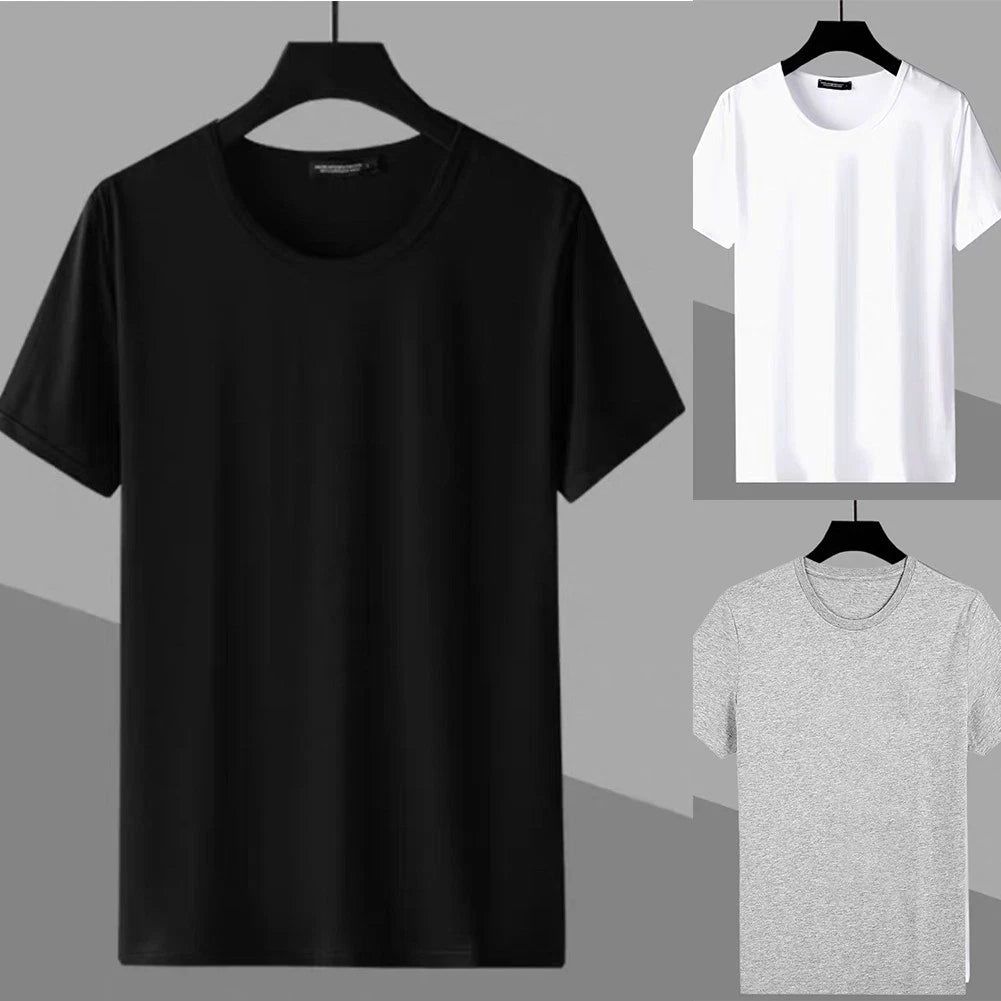 Fashion Men Round Neck Solid Short Sleeve Shirts Casual Slim Fit T Shirt Tee Top