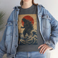 Godzilla Wave Retro Print Tee | Ukiyo-e Japanese Red Sun Kaiju Art