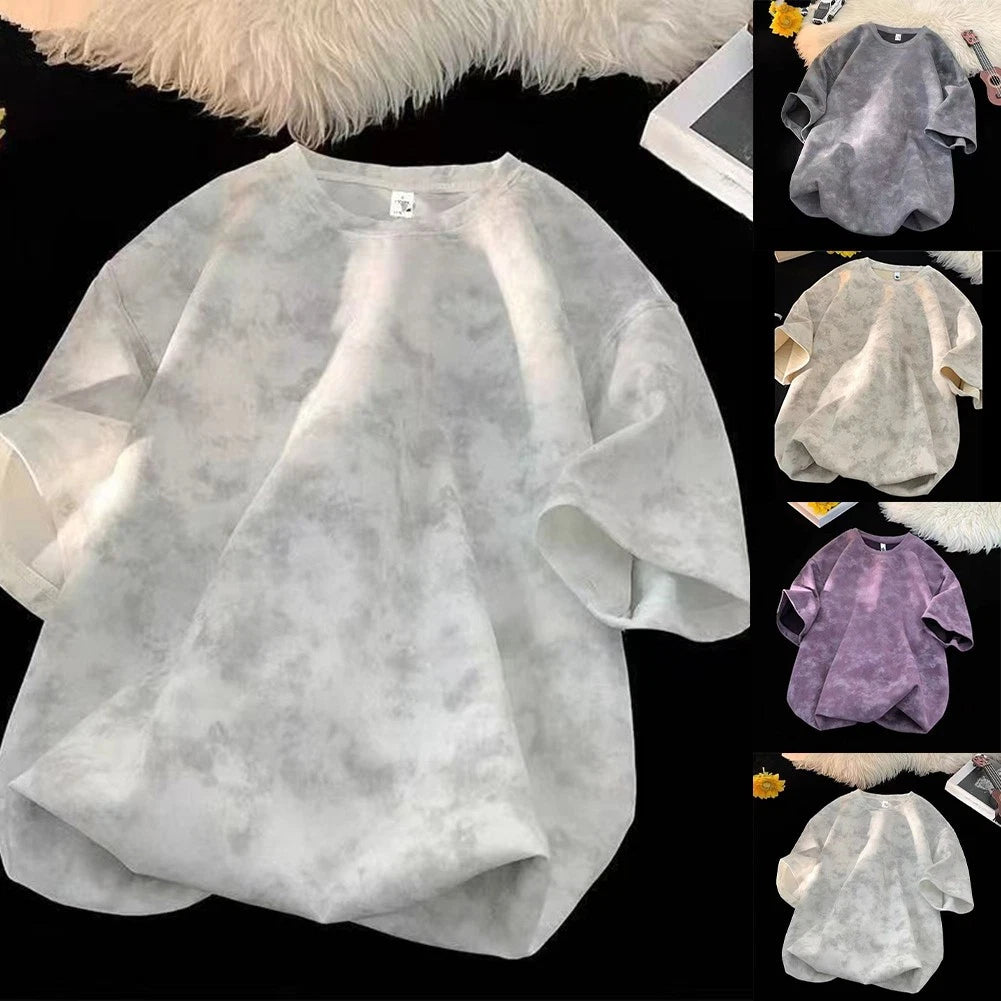 Loose Fit Men Tie Dye Casual T Shirt Short Sleeve Street Top for Urban Wear