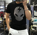 New Men Luxury Rhinestones Fashion Black White T-Shirt High Quality