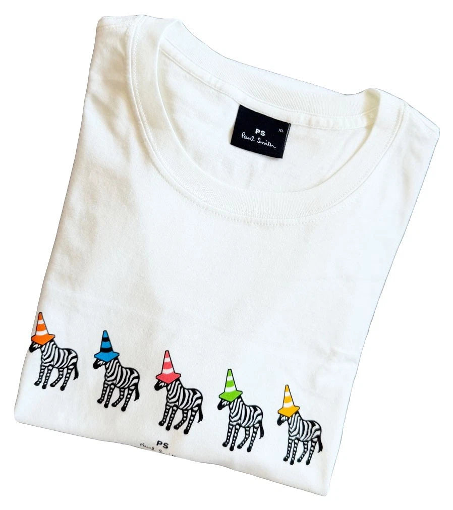 PAUL SMITH 100% ORGANIC COTTON ZEBRA PRINT WHITE T-SHIRT / TOP BNWT SZ-XL RARE