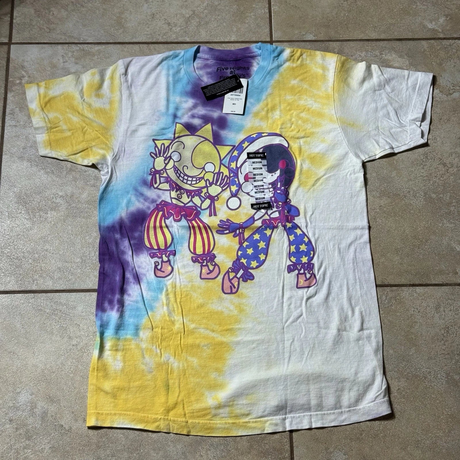 Five Nights At Freddy's Sun & Moon Tie Dyed T-Shirt MEDIUM New