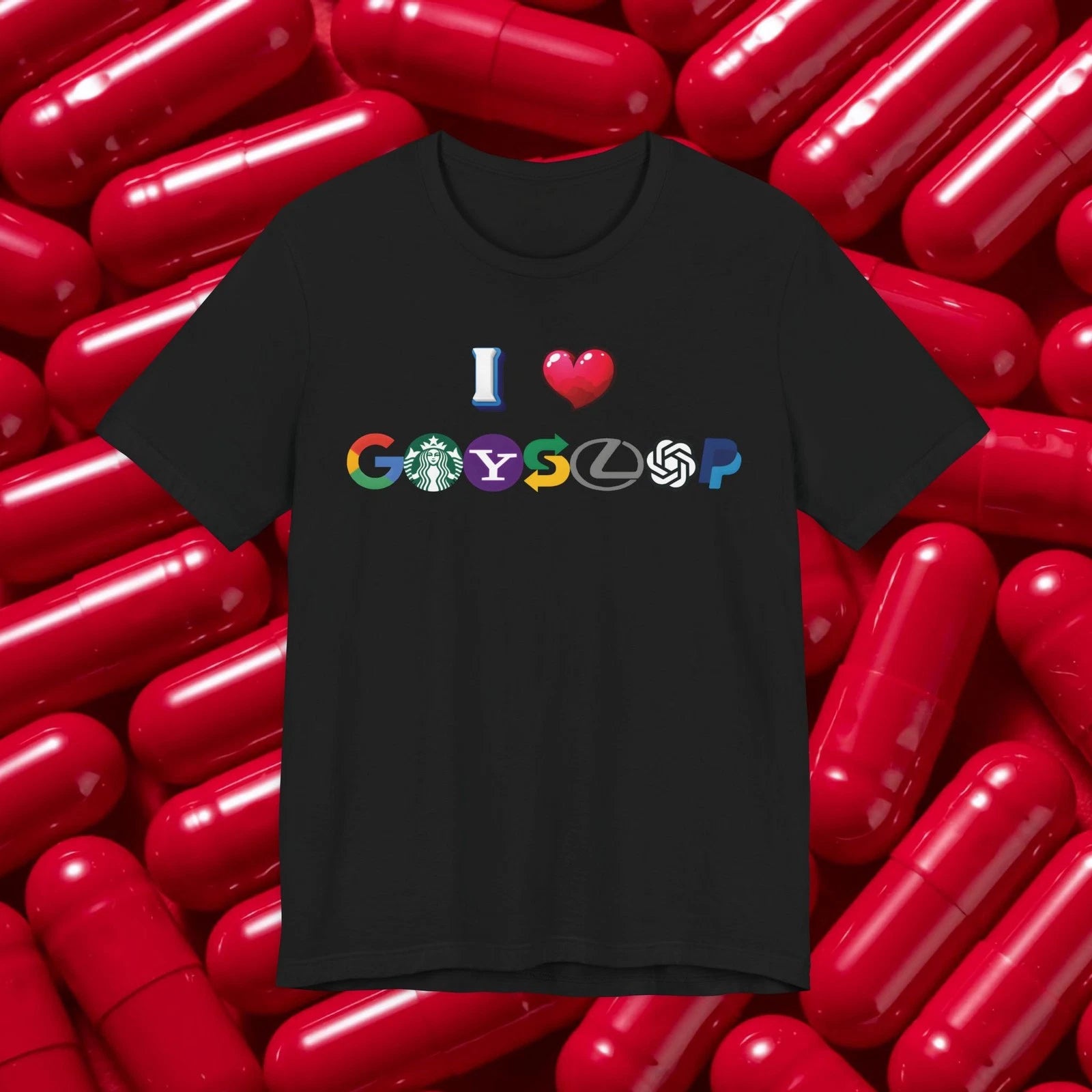 I Love GOYSLOP Tee, Colorful Brand Logo Icon Typography, 4chan Meme