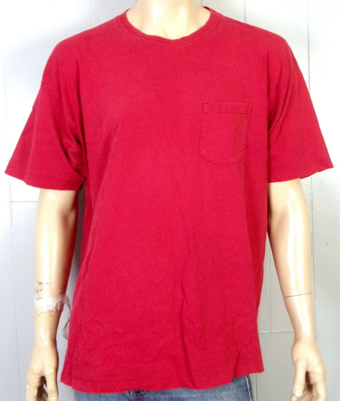 vintage 90s Towncraft Solid Red Blank Pocket T-Shirt Soft Thin indie punk XL