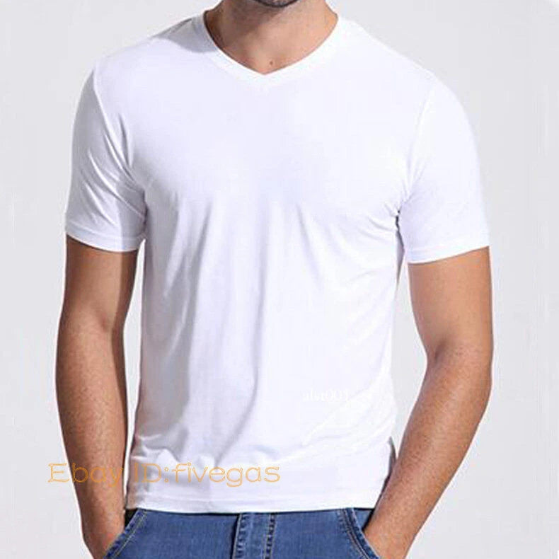 Men's Bamboo Fiber Short-sleeved T-shirt V-neck Summer Modal Casual Top L-4XL