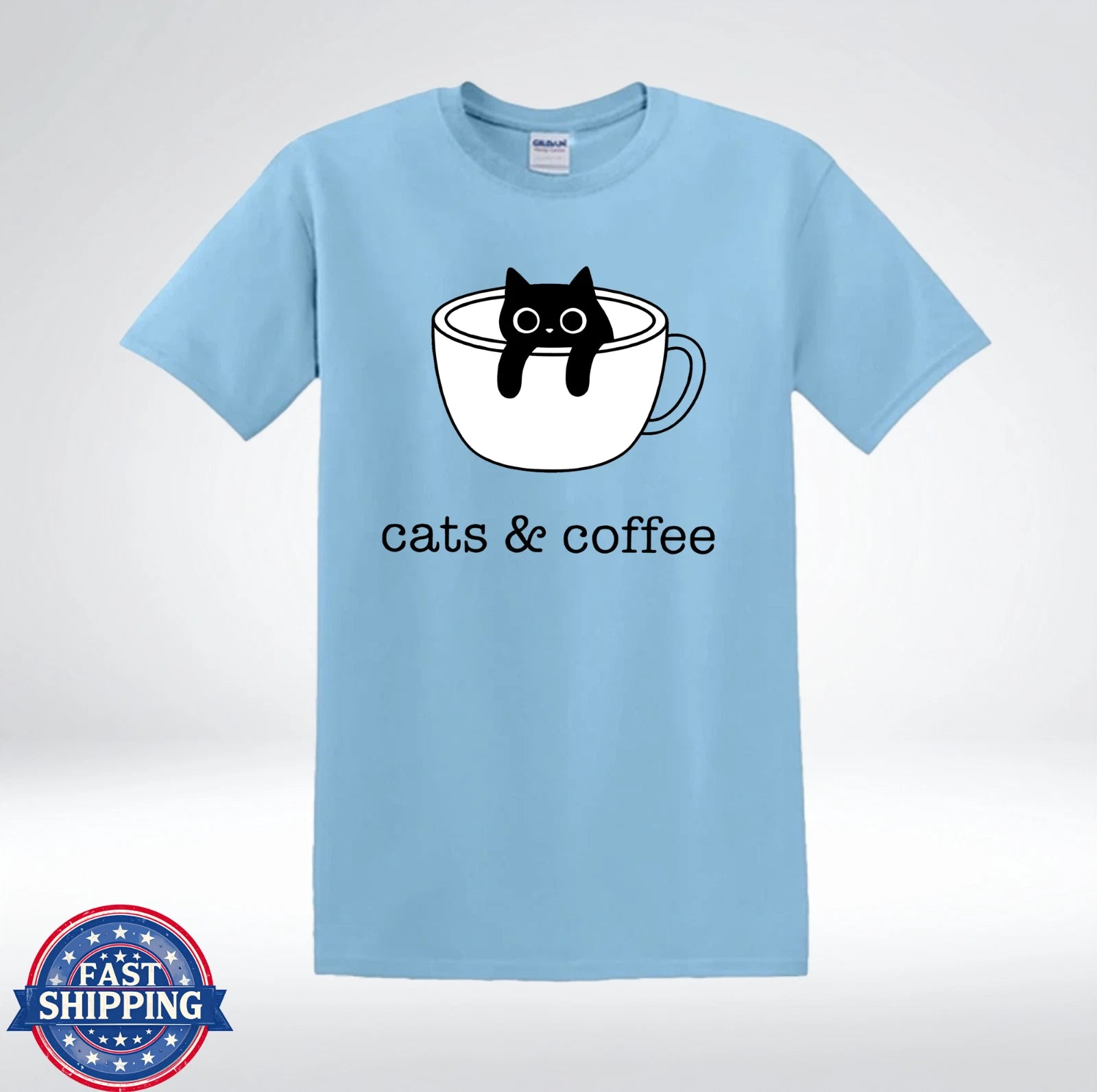 Cats And Coffee Cute Black Cat Lover Graphic T-Shirt