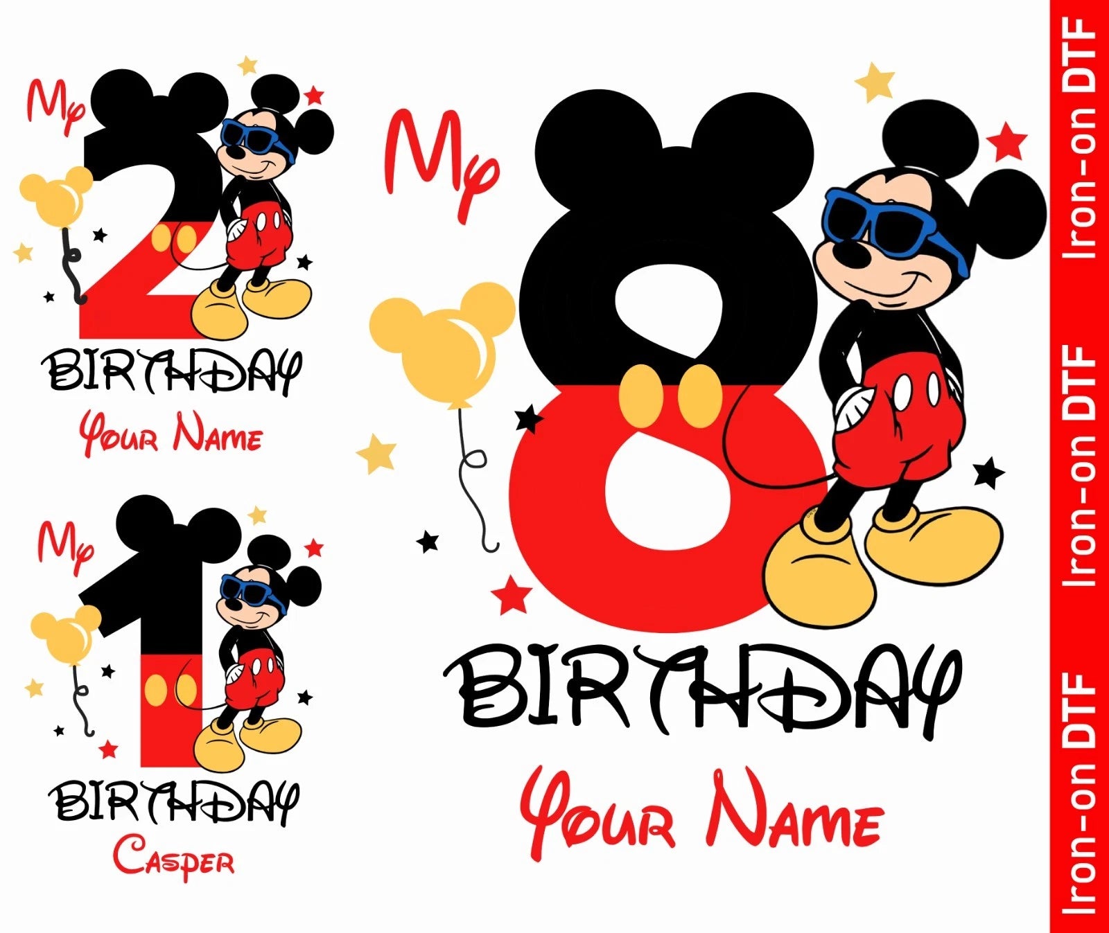 Personalised Birthday DTF Iron-On Transfer Custom Name Age T Shirt Sticker Kids