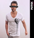 Pistol Boutique Men's Fitted White Deep V Neck SKETCH DRIBBLE LOVE HEART T-shirt