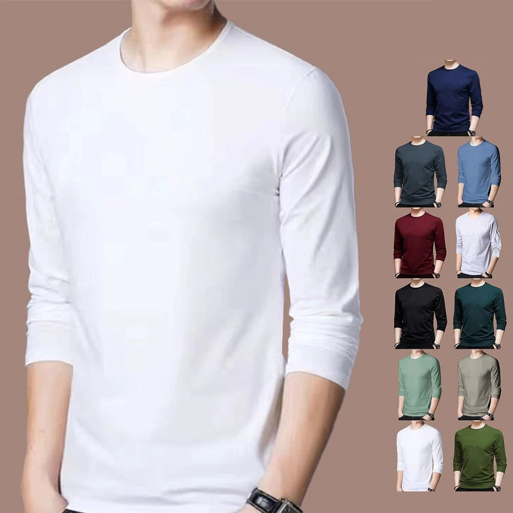T-shirt Workout Tee Solid Color Undershirt Casual Crew Neck Long Sleeve