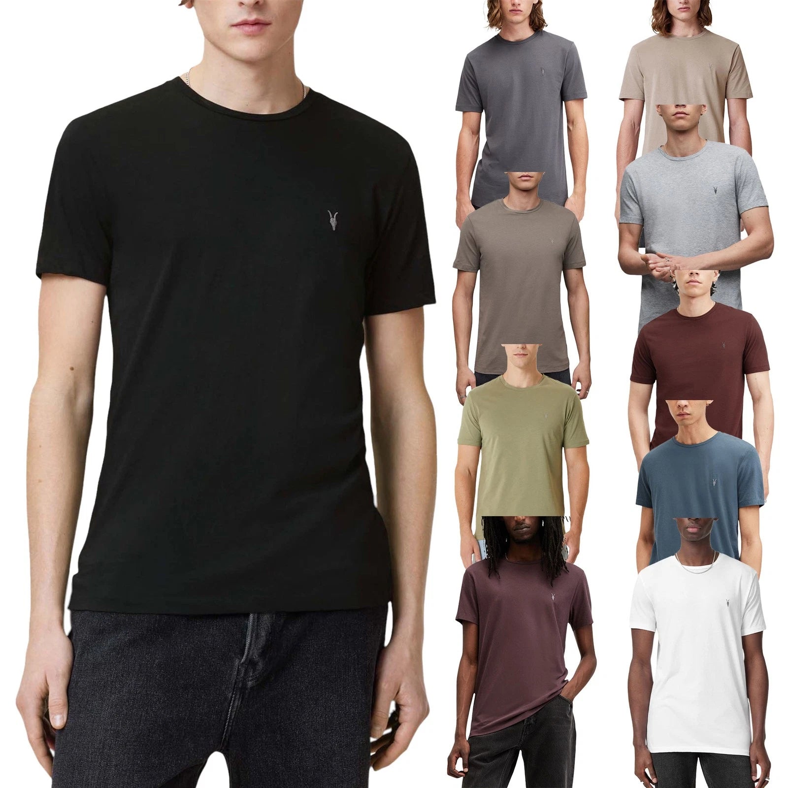 ALL SAINTS Mens T Shirts Tonic Crew Neck Short Sleeve Rumskull Plain Casual Tops