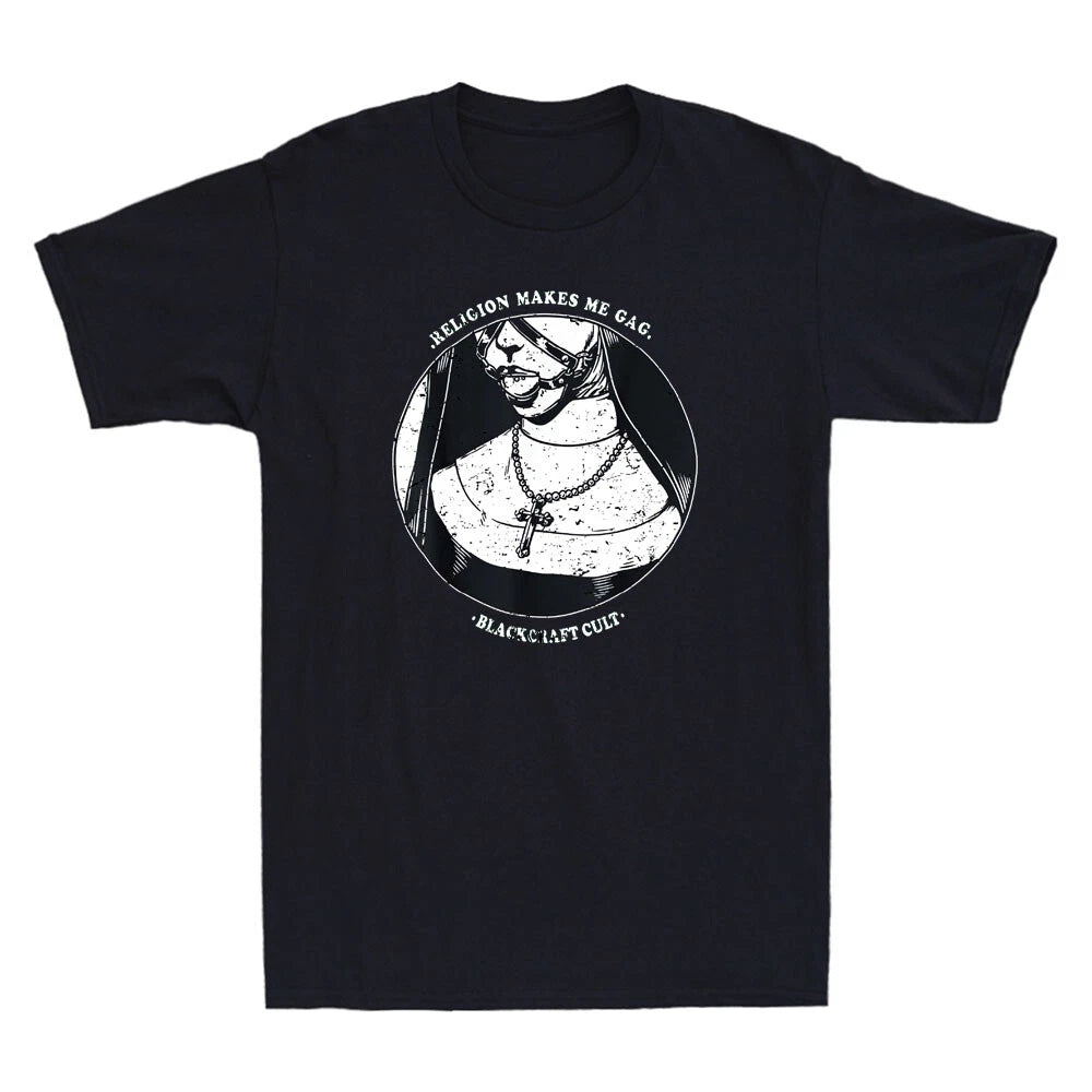 Religion Makes Me Gag Blackcaft Cult Satanic Unholy Nun Vintage Men's T-Shirt