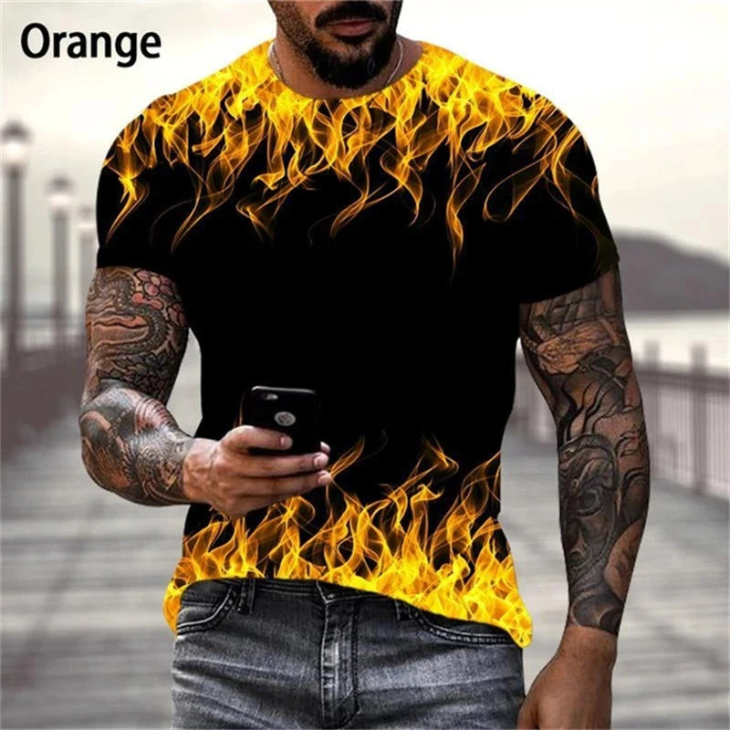 3D Flame Print T Shirt Unisex Graphic Tee Casual Short Sleeve Crew Neck Summer