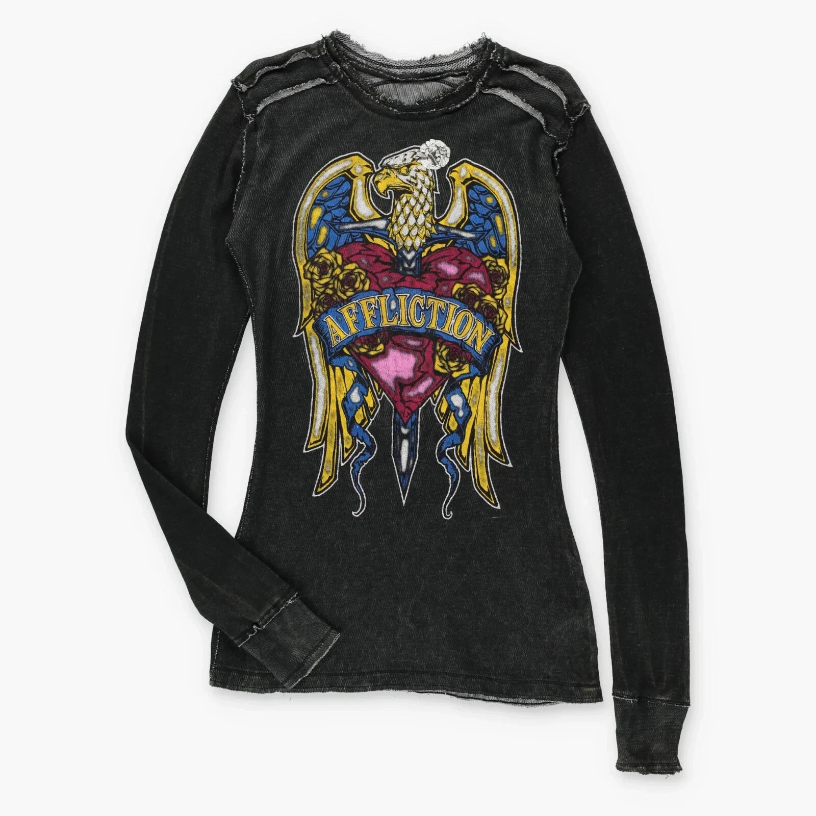Vintage AFFLICTION "Live Fast" Eagle Sacred Heart Y2K Long Sleeve T-Shirt (L)