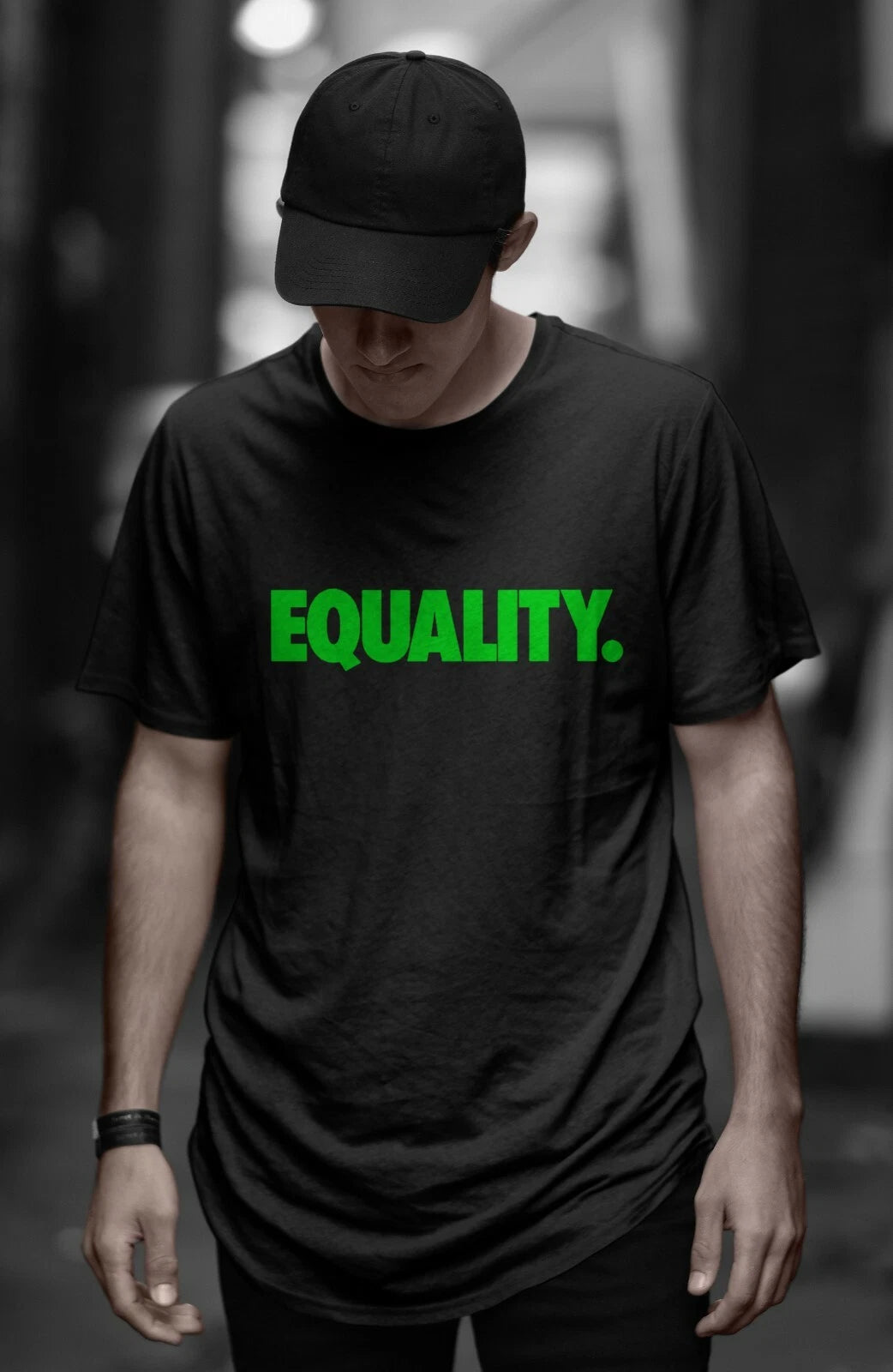 EQUALITY - NEON GREEN - 100% PREMIUM COTTON UNISEX BLACK T-SHIRT