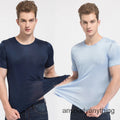 Men's Silk T-shirt Knitted Crew Neck Short Sleeves Underwear Summer Casual Tops