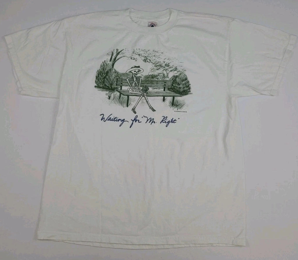Vintage Waiting For Mr Right Skeleton Lady Funny Art Print T Shirt Vtg Y2k 90s