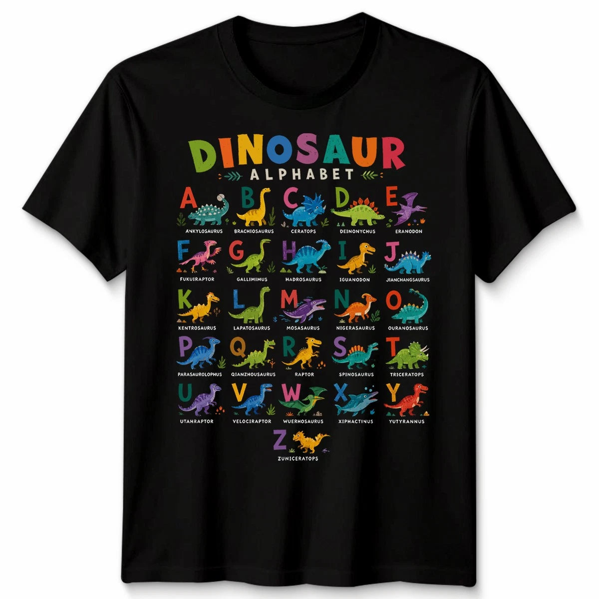 Dinosaur Alphabet Unisex T Shirt Trex Funny Dino Lover Gift Cotton Tee