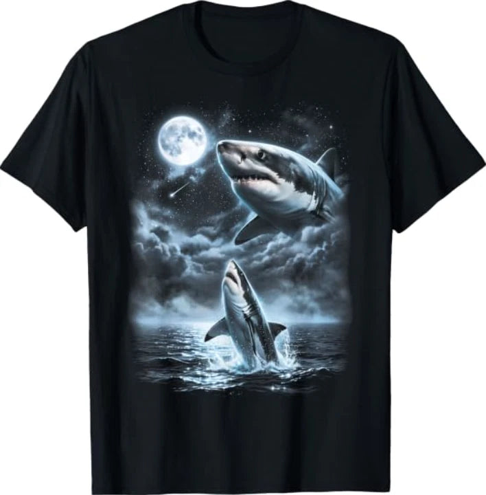 Shark Howling at Moon 90's Retro T-Shirt
