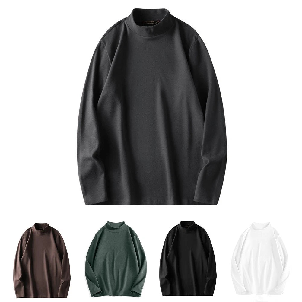 Men Double Sided Velvet T Shirt Half High Collar for Casual Daily Wear