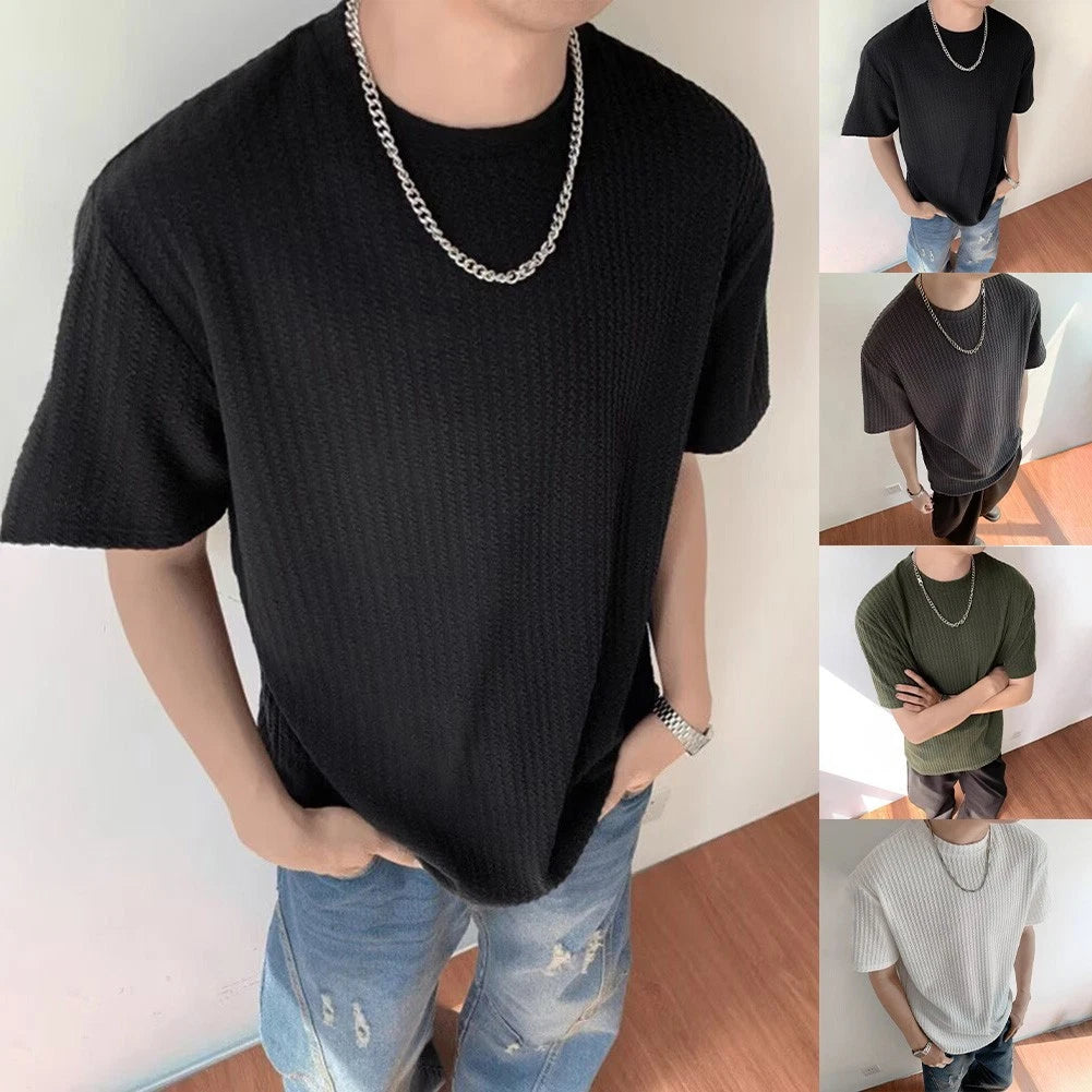 Ribbed Slim Tee For Casual Wear Regular Length Ribbed Slim Fit Short Sleeved
