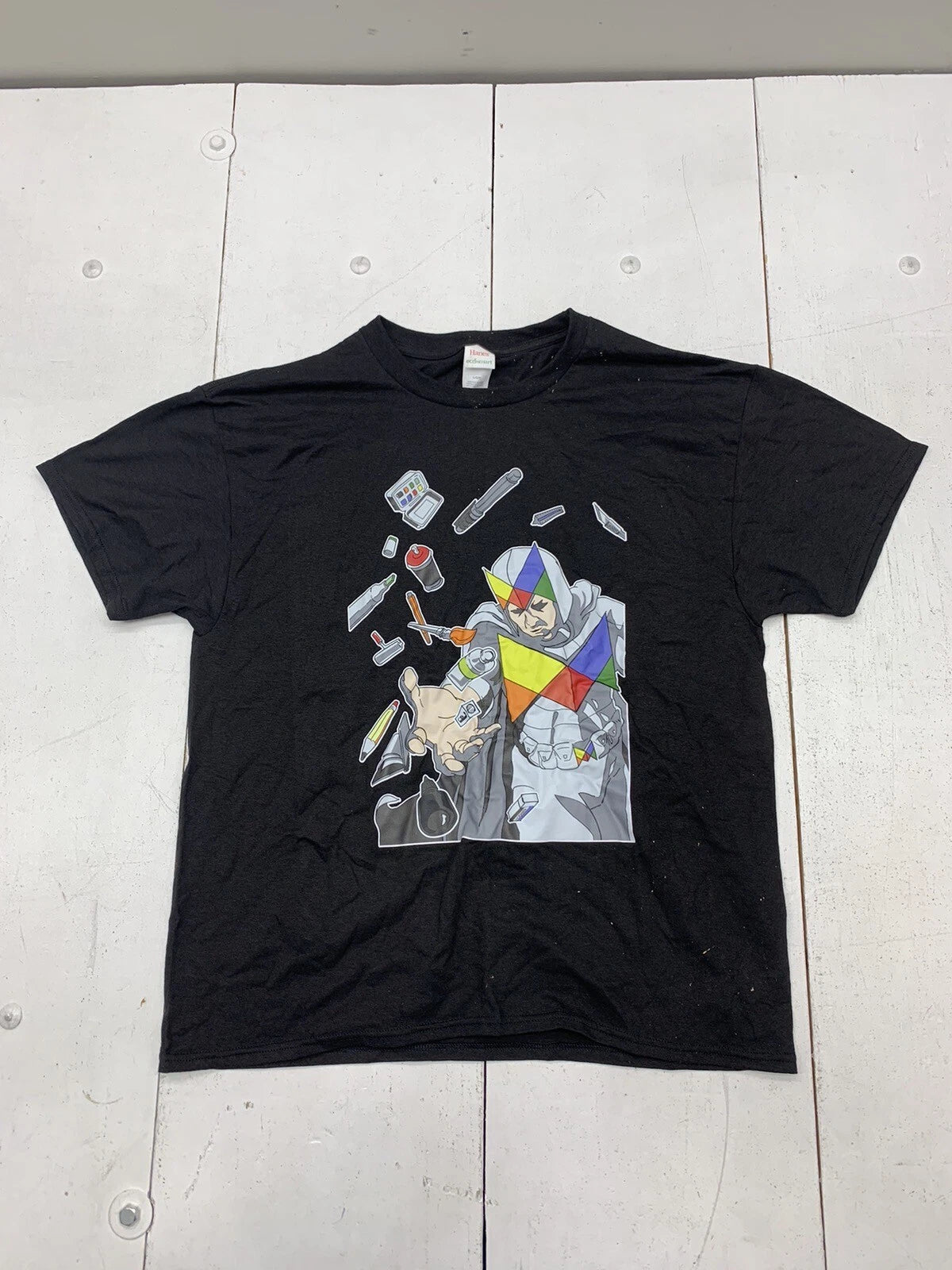 Custom Graphic Artist Superhero Short Sleeve Shirt Black Adult Size Large