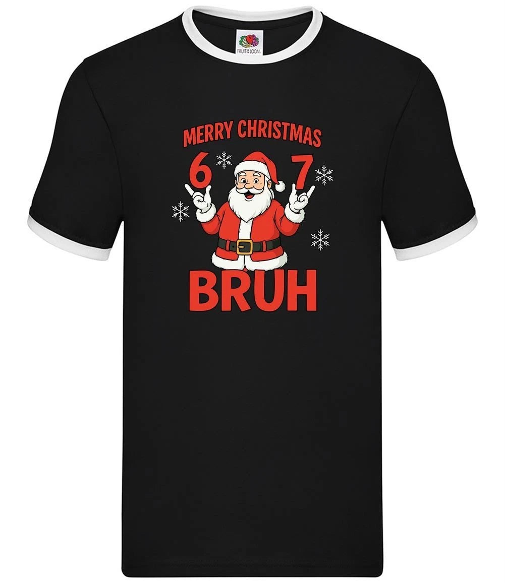 Merry Christmas Bruh - Mens Ringer - Six Seven 6 7 Meme Brainrot Funny Xmas