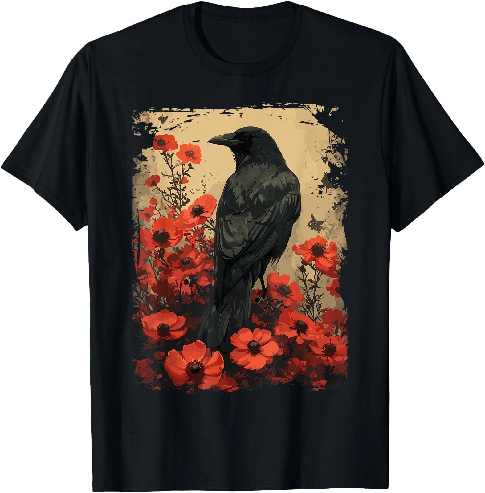 Gothic Raven Rose Enchanted, Vintage Floral Crow T-Shirt