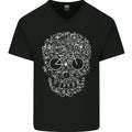 A Skull Made with Bicycles Cyclist Cycling Mens V-Neck Cotton T-Shirt