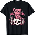 Kawaii Pastel Goth Cute Creepy Cat Bat Skeleton T-Shirt