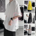 Summer Men's Loose Simple Casual Slit Round Neck Short Sleeve T-Shirt Top
