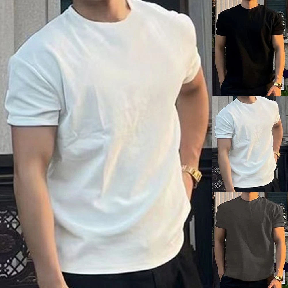 Loose Fit Men's Solid Color T-Shirt Short Sleeve Polyester Spandex Top