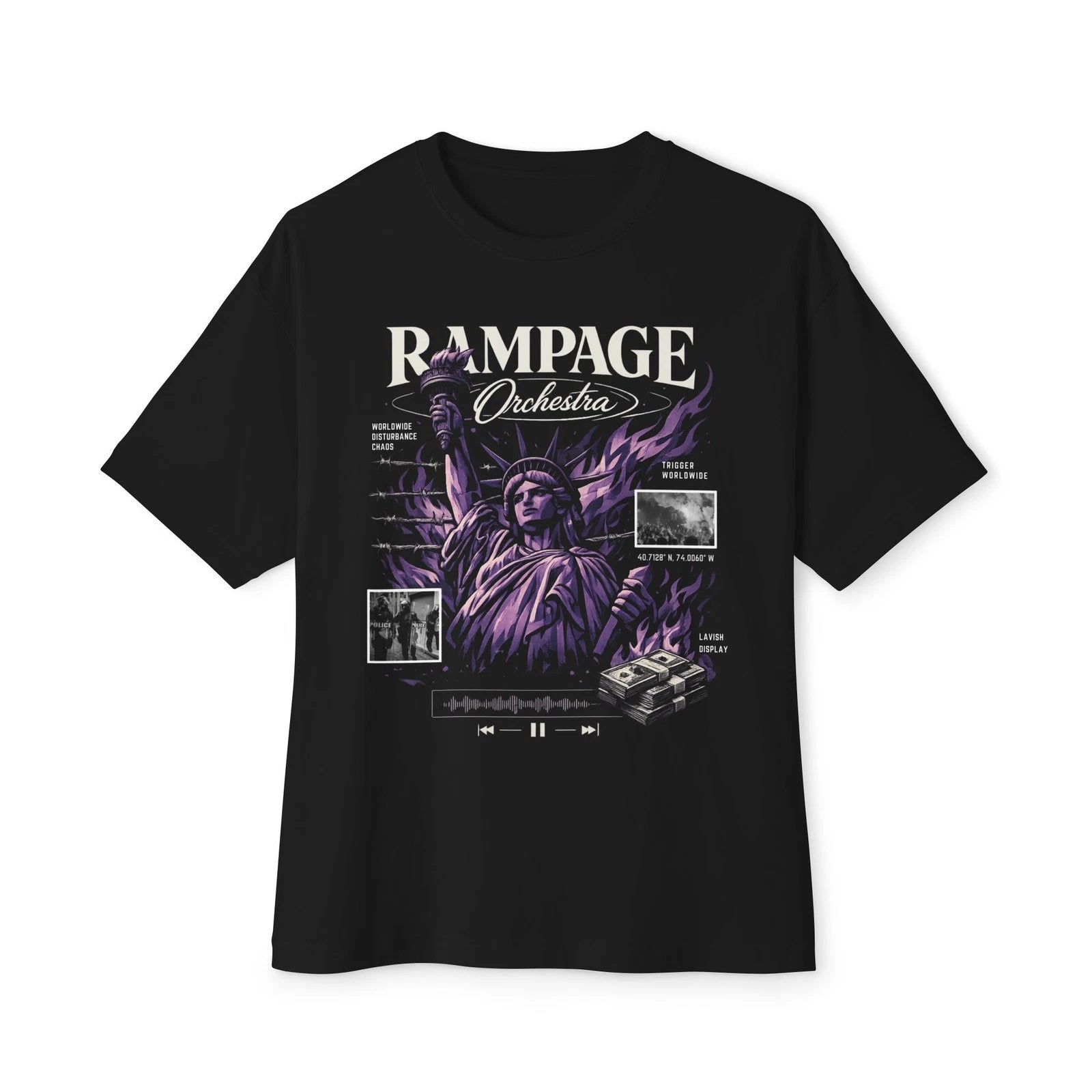 Purple Statue Oversized T Shirt Urban Streetwear Graphic