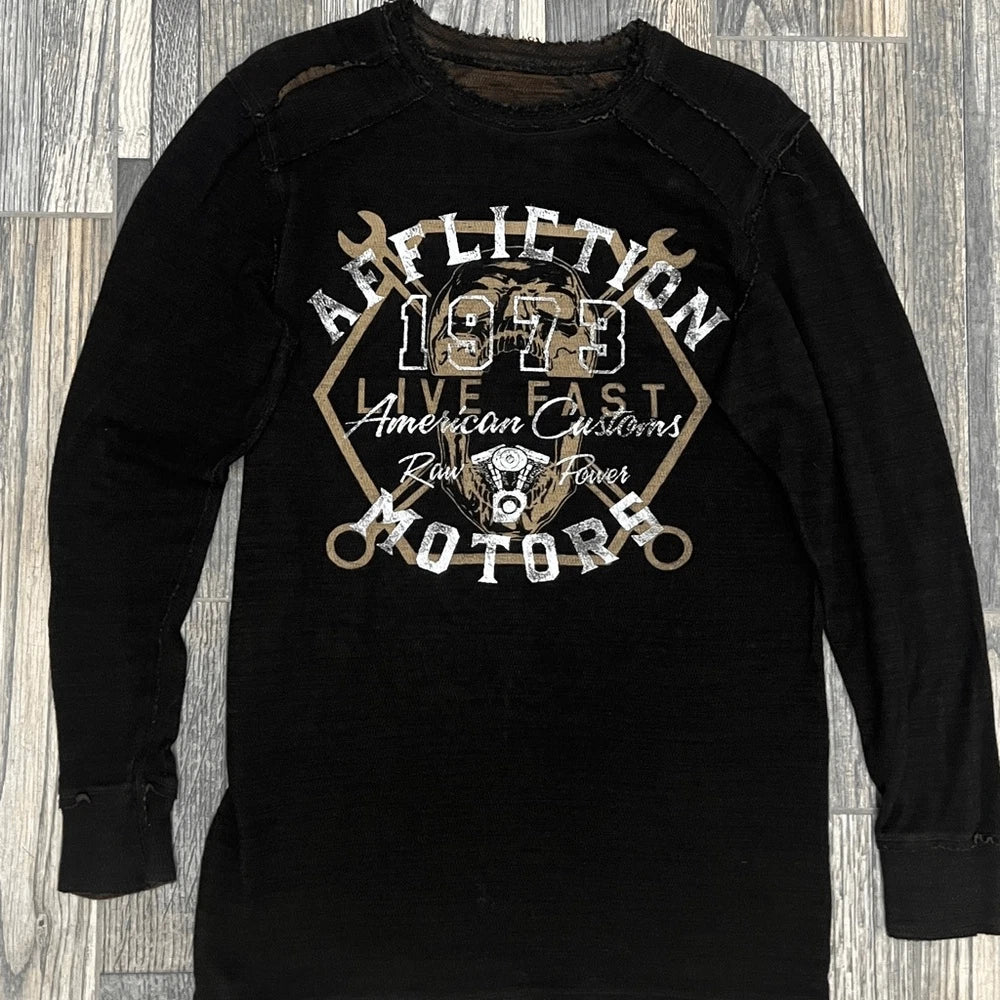 🔥🔥 Y2K AFFLICTION Inside Out Reversible" LS Thermal Graphic Tee - PERFECT