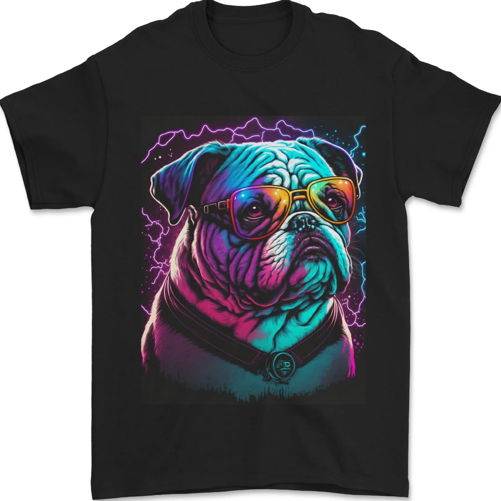 A Cool Bulldog With Glasses Dog Mens T-Shirt 100% Cotton