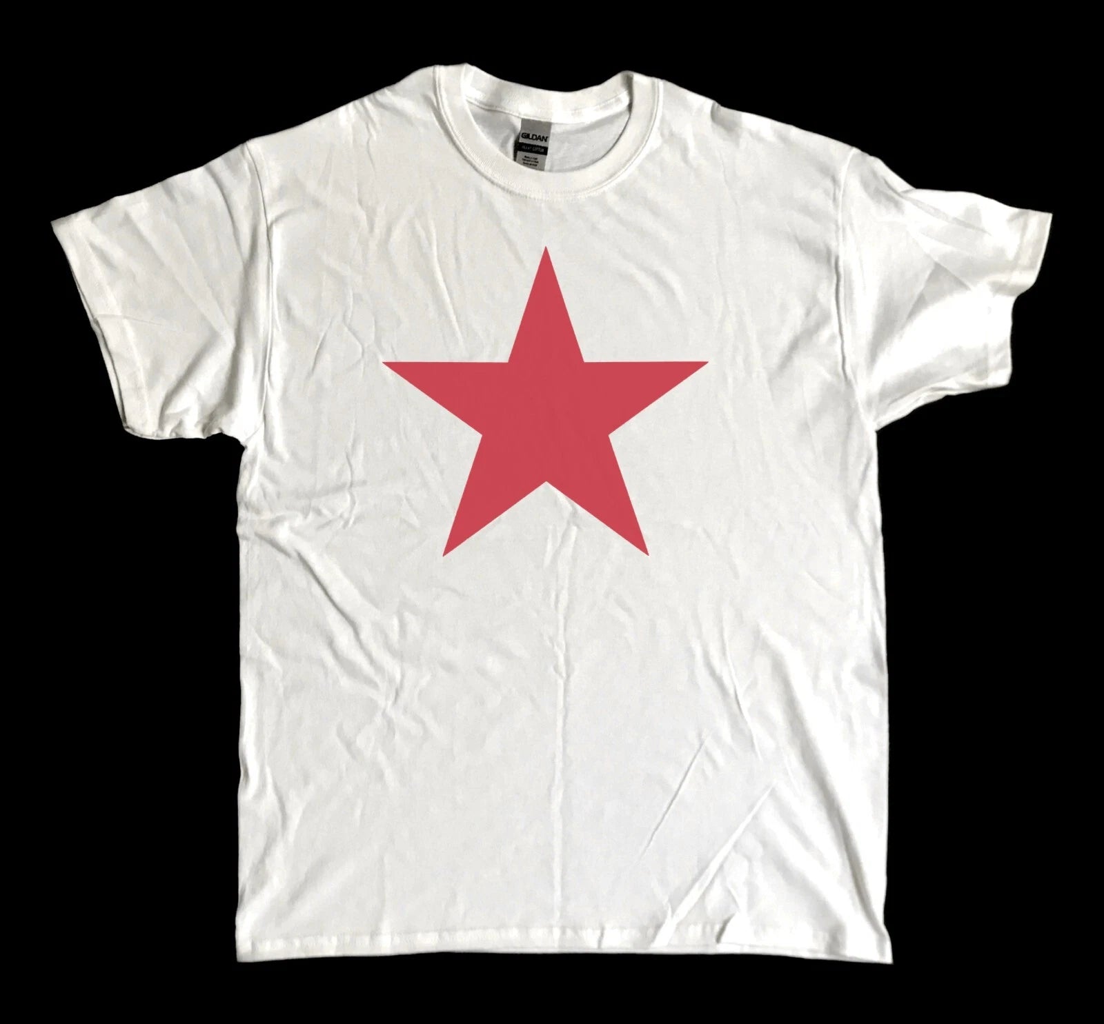 cool RED STAR screen printed WHITE cotton T shirt
